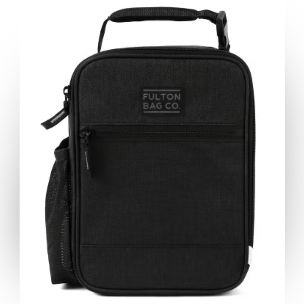 Fulton Bag Co Upright Black/Gray Lunch Bag w/Hard Interior | Water Bottle Holder